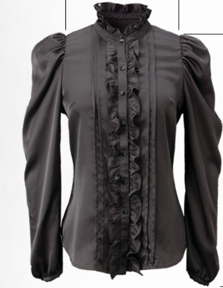 Black blouses standing collar with lace